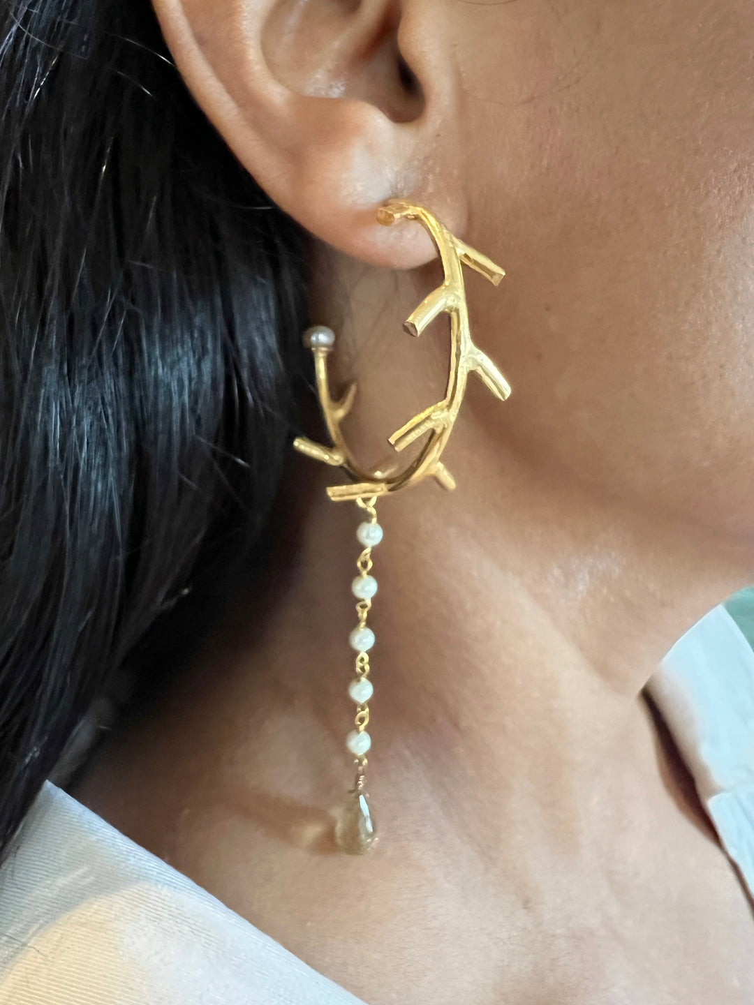 Pearl Drop Hoop Earrings