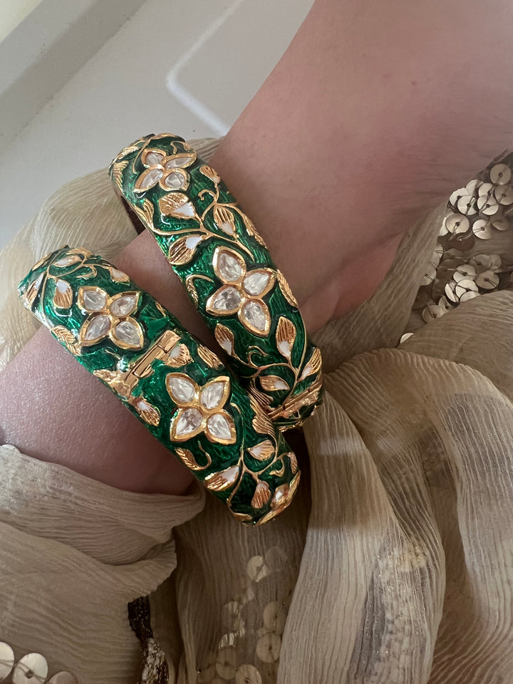 Exquisite Enamelled Kundan Kadas by SHIVKA – Premium Brass & Copper, Perfect for Weddings and Festivals