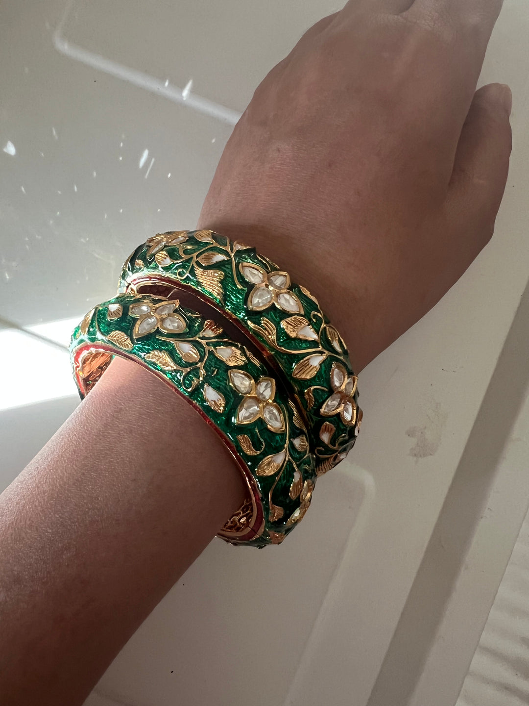 Exquisite Enamelled Kundan Kadas by SHIVKA – Premium Brass & Copper, Perfect for Weddings and Festivals