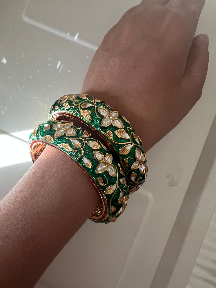 Exquisite Enamelled Kundan Kadas by SHIVKA – Premium Brass & Copper, Perfect for Weddings and Festivals