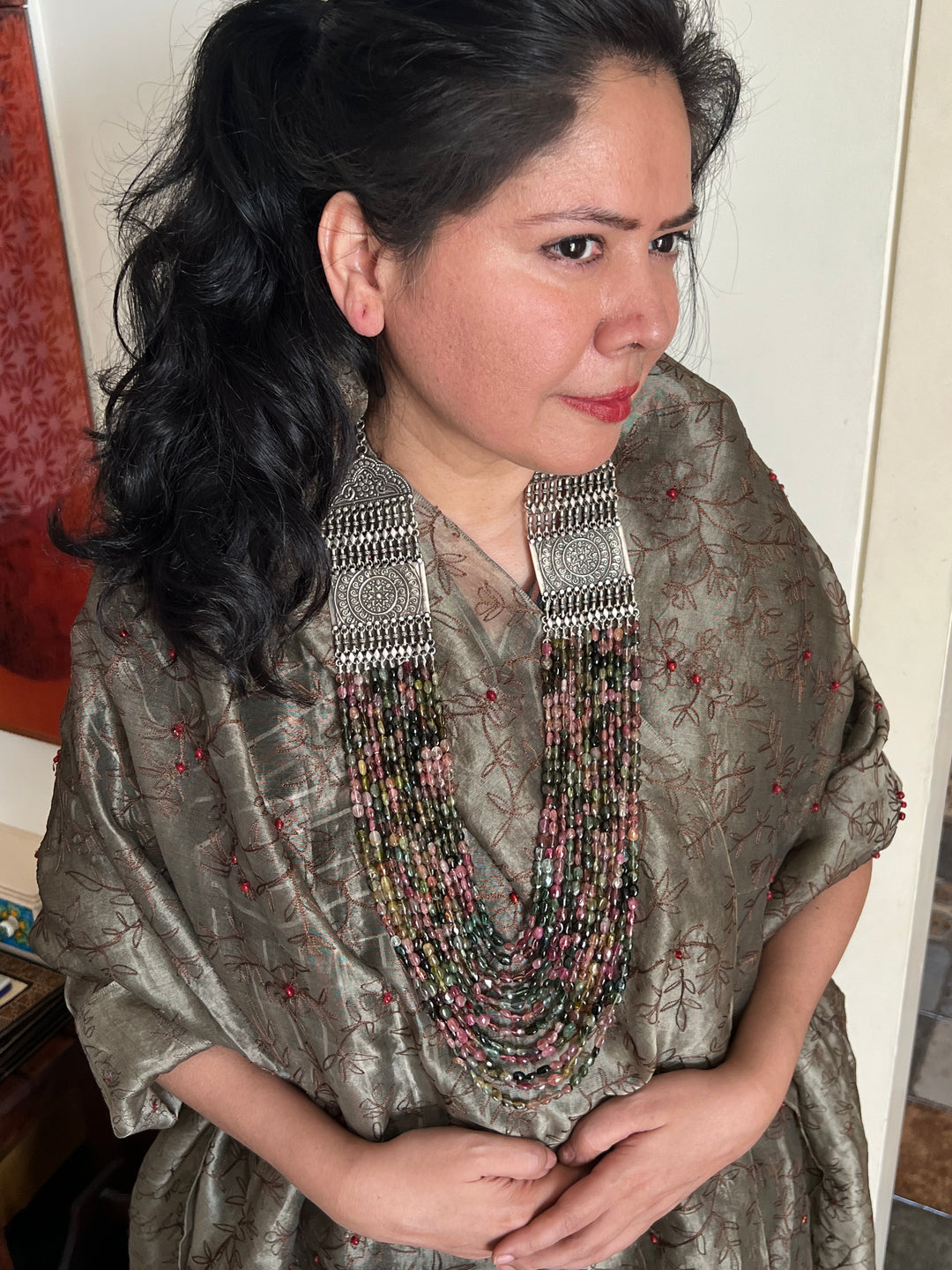 SHIVKA Pure 925 Silver with Real Tourmaline Beads Rani Haar