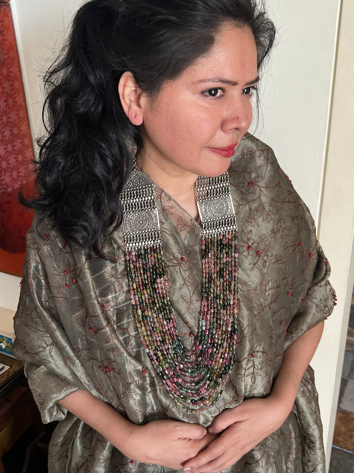 SHIVKA Pure 925 Silver with Real Tourmaline Beads Rani Haar