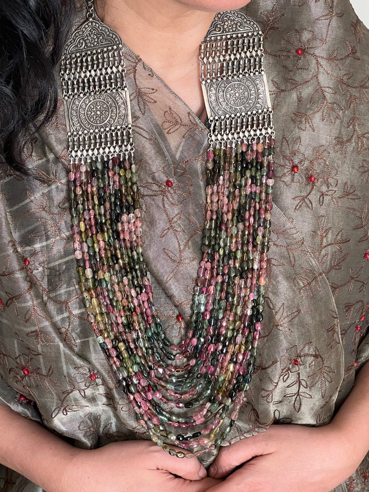 SHIVKA Pure 925 Silver with Real Tourmaline Beads Rani Haar