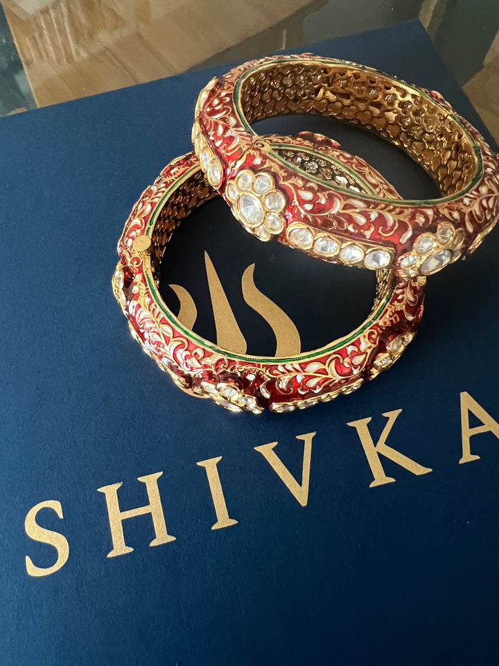 Exquisite Enamelled Kundan Kadas by SHIVKA – Premium Brass & Copper, Perfect for Weddings and Festivals