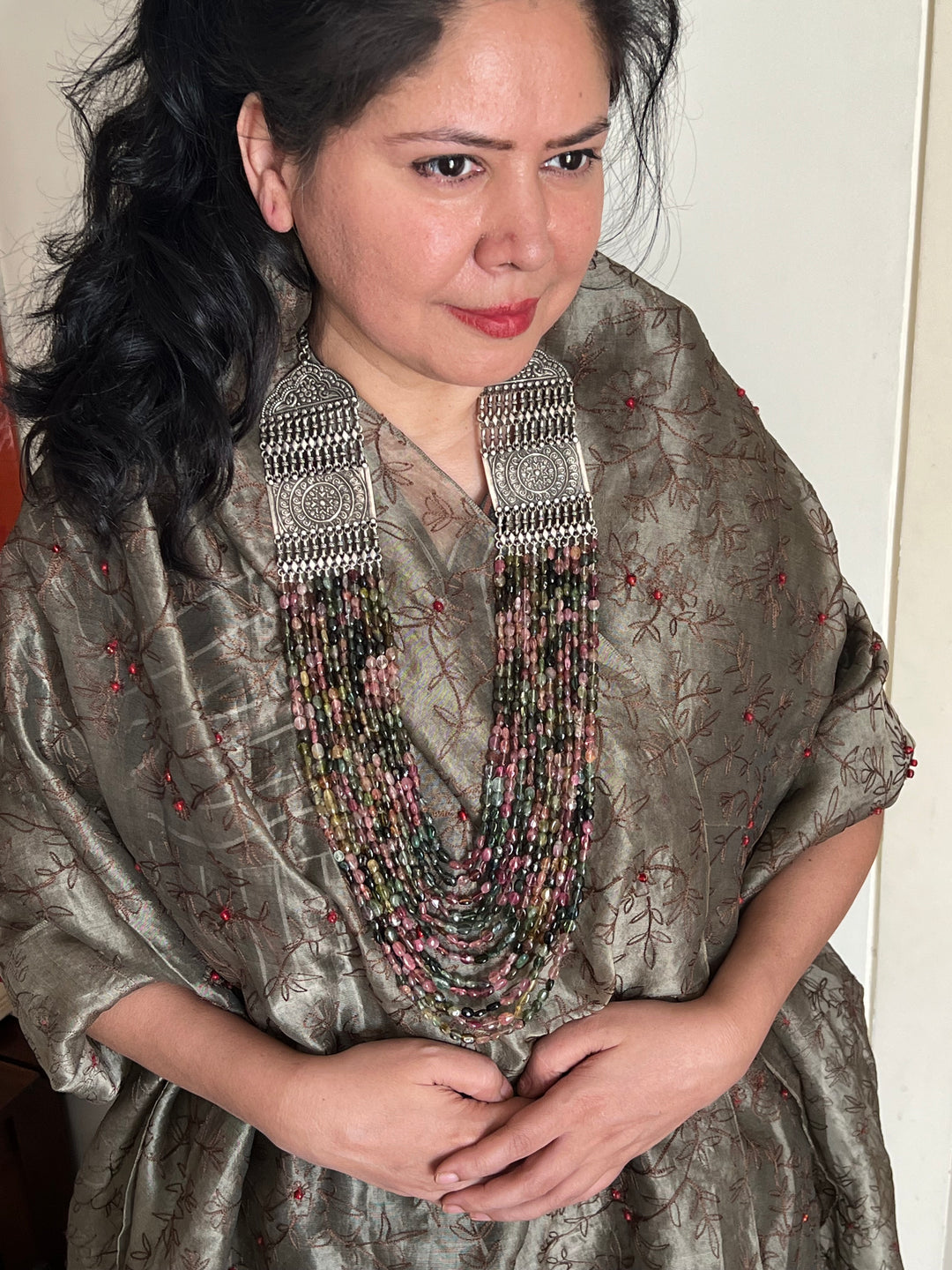 SHIVKA Pure 925 Silver with Real Tourmaline Beads Rani Haar