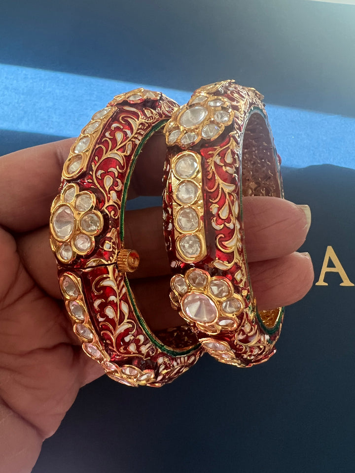 Exquisite Enamelled Kundan Kadas by SHIVKA – Premium Brass & Copper, Perfect for Weddings and Festivals