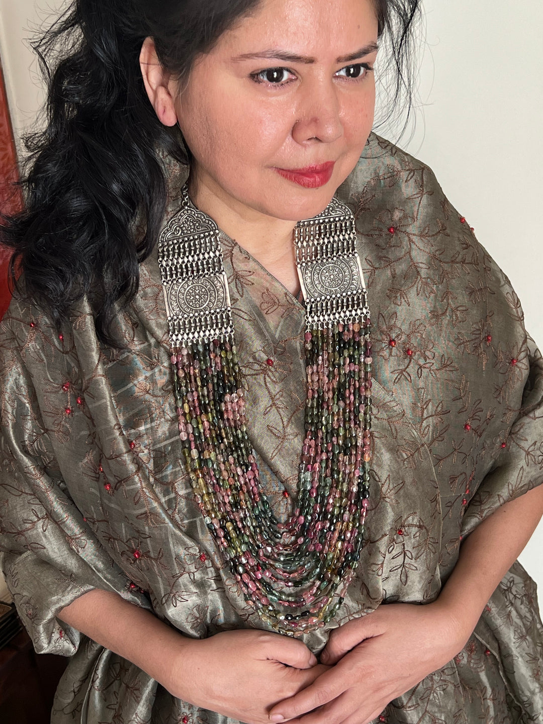 SHIVKA Pure 925 Silver with Real Tourmaline Beads Rani Haar