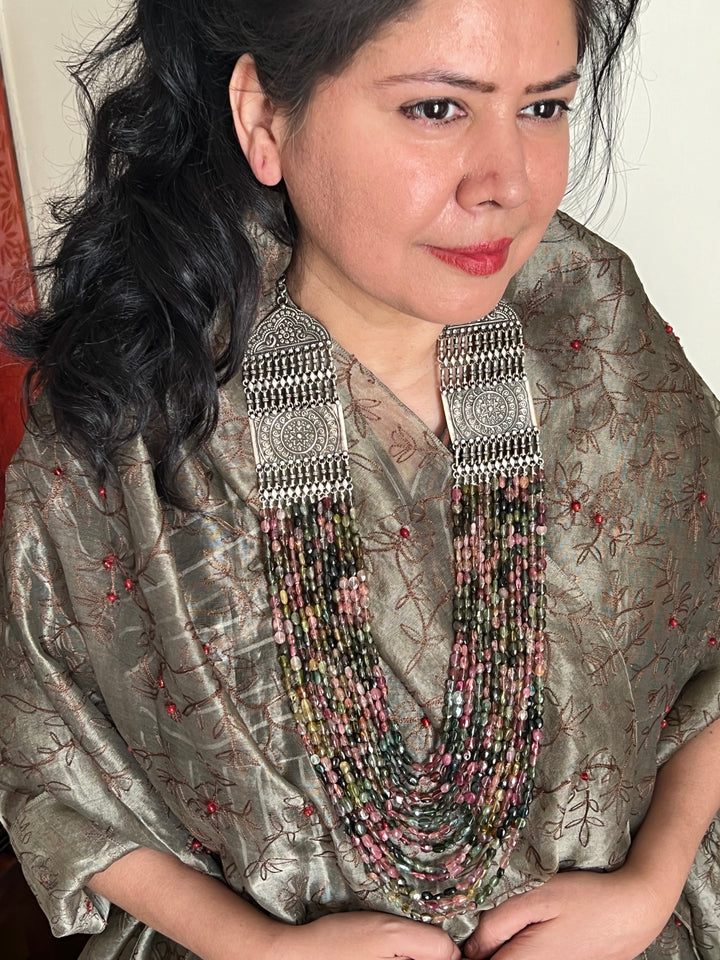 SHIVKA Pure 925 Silver with Real Tourmaline Beads Rani Haar