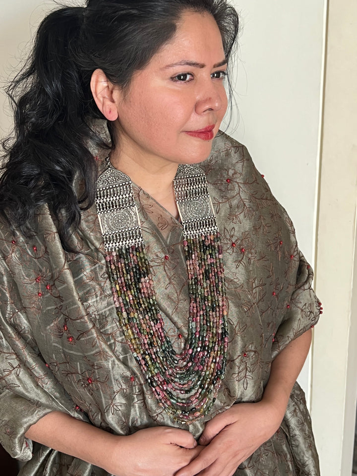 SHIVKA Pure 925 Silver with Real Tourmaline Beads Rani Haar