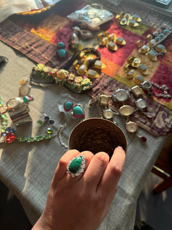 Malachite CZ Designer Ring | Adjustable | SHIVKA