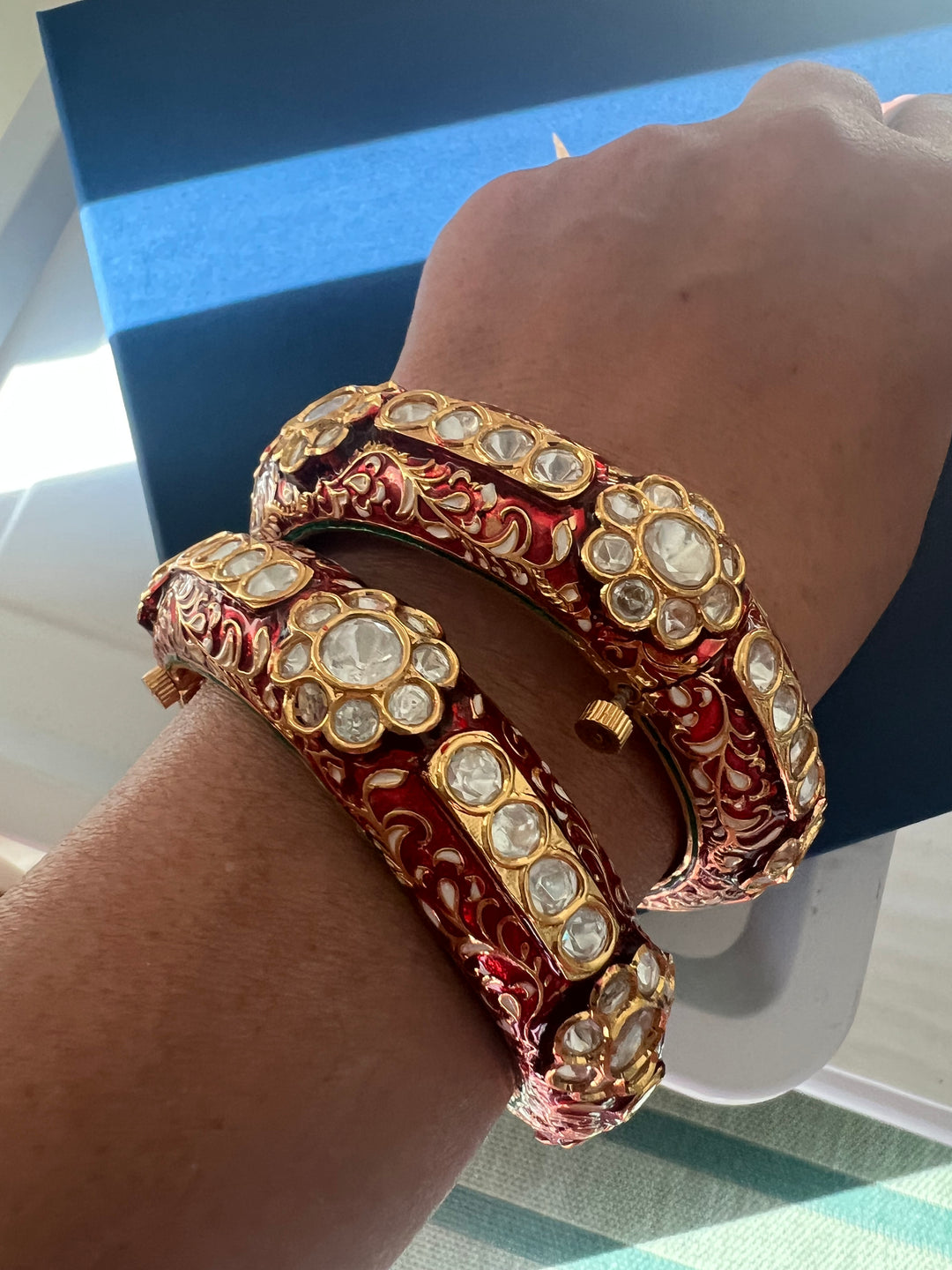 Exquisite Enamelled Kundan Kadas by SHIVKA – Premium Brass & Copper, Perfect for Weddings and Festivals