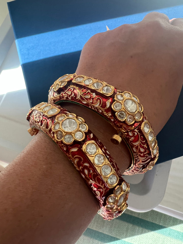 Exquisite Enamelled Kundan Kadas by SHIVKA – Premium Brass & Copper, Perfect for Weddings and Festivals