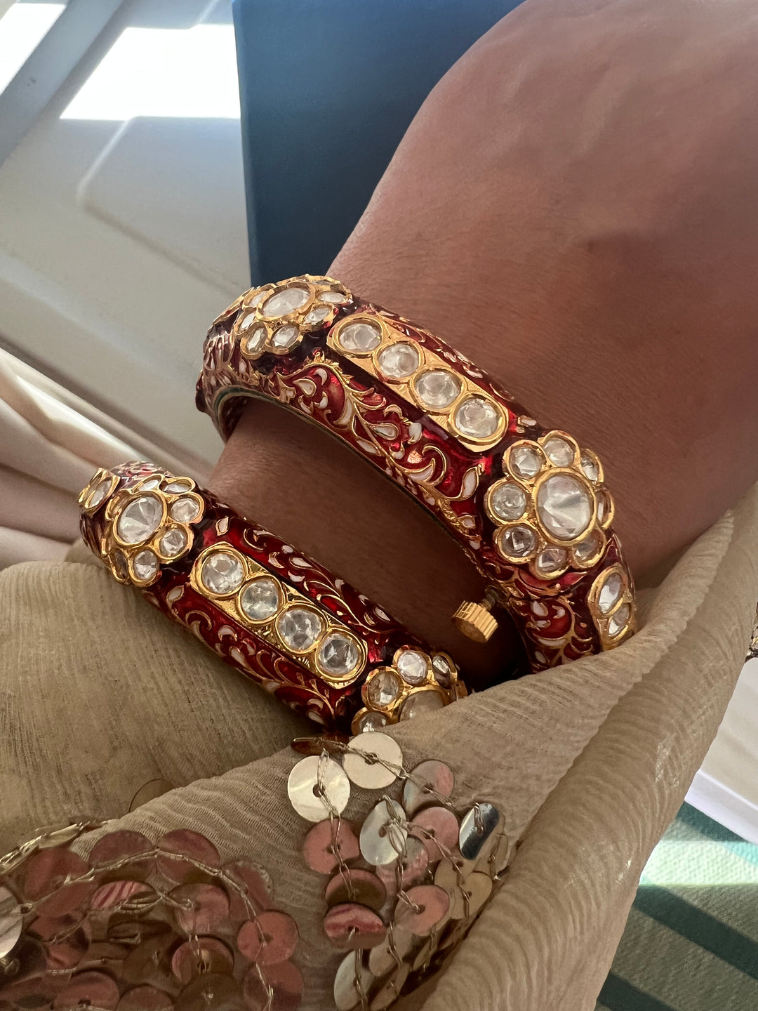 Exquisite Enamelled Kundan Kadas by SHIVKA – Premium Brass & Copper, Perfect for Weddings and Festivals