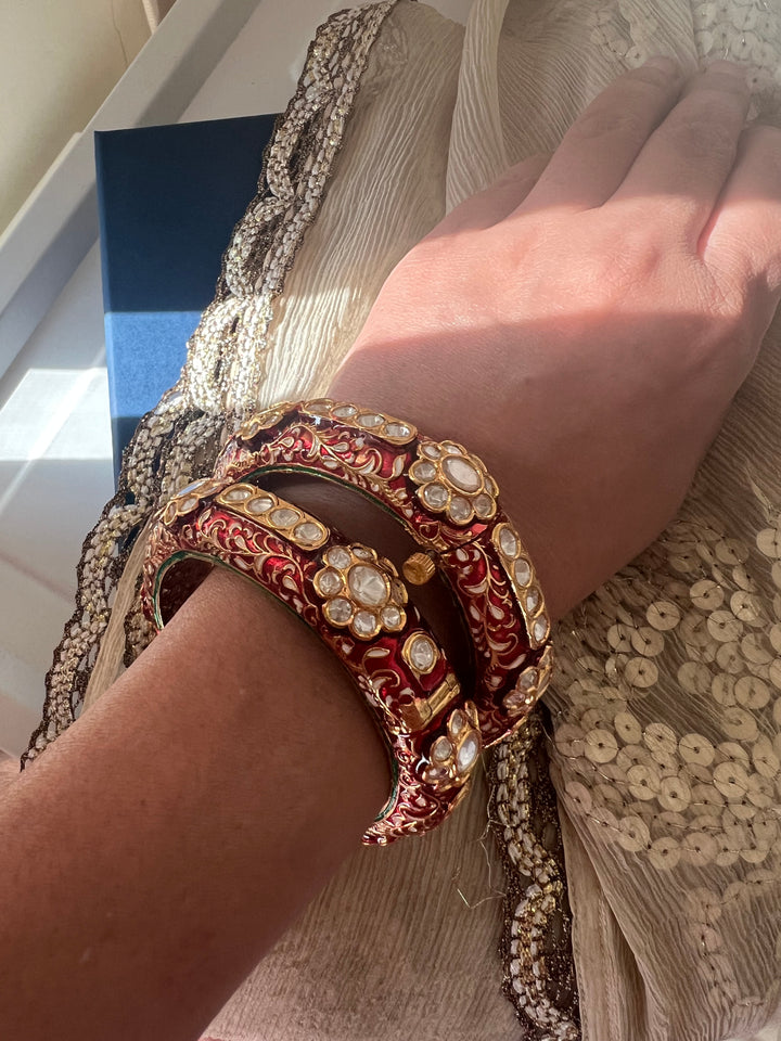 Exquisite Enamelled Kundan Kadas by SHIVKA – Premium Brass & Copper, Perfect for Weddings and Festivals