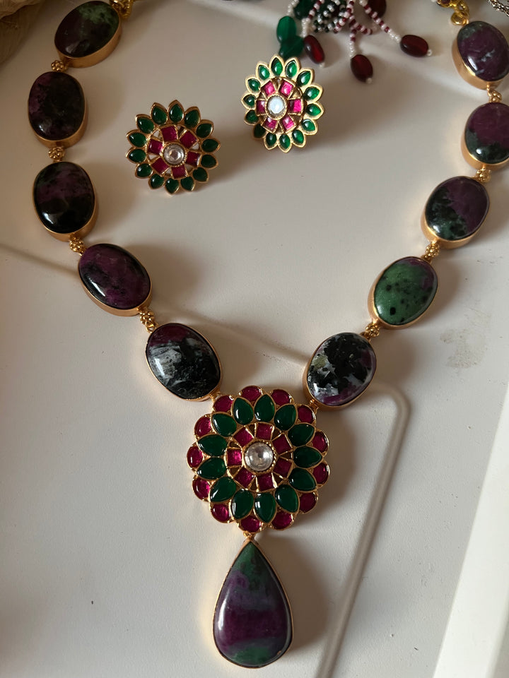 Stunning Designer Ruby Zoisite Kempu Necklace Set by SHIVKA – Perfect for Weddings and Festivals