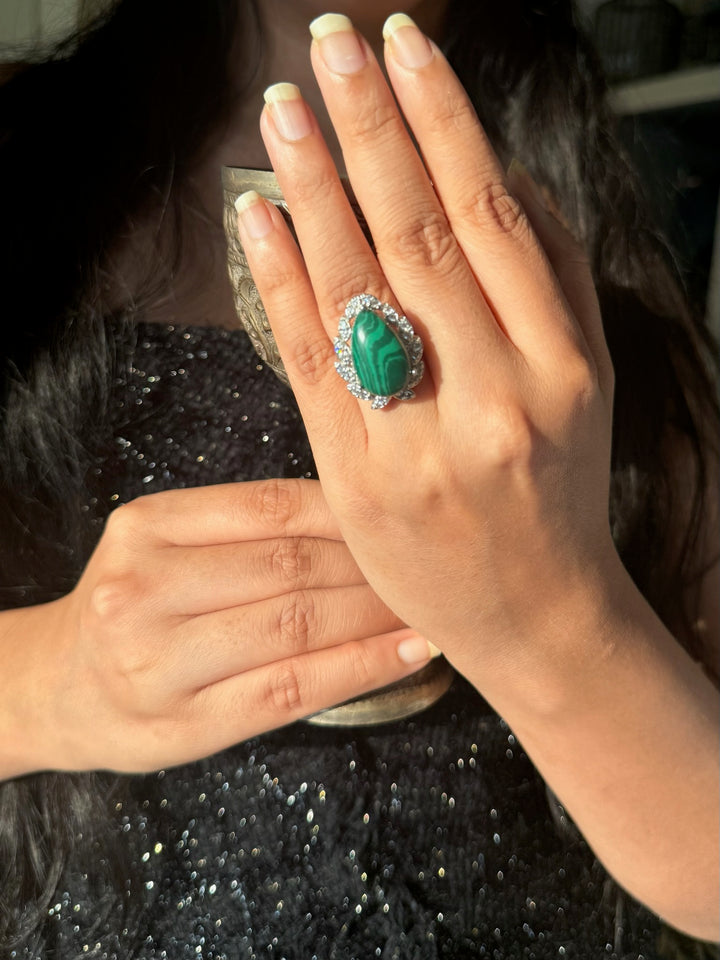 Malachite CZ Designer Ring | Adjustable | SHIVKA