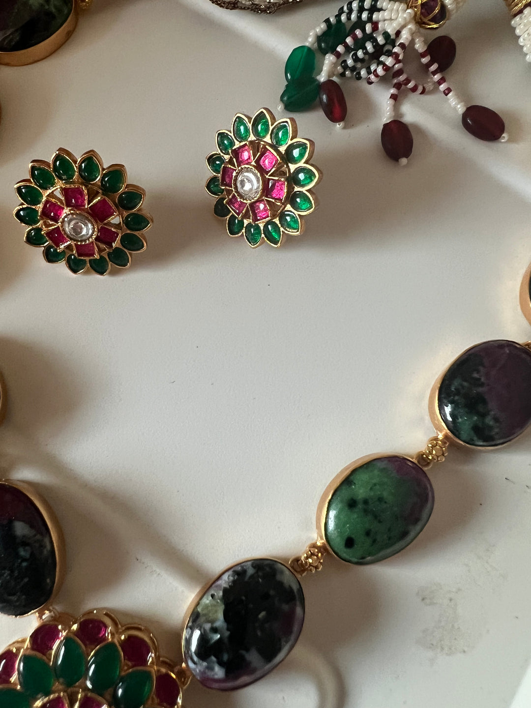 Stunning Designer Ruby Zoisite Kempu Necklace Set by SHIVKA – Perfect for Weddings and Festivals