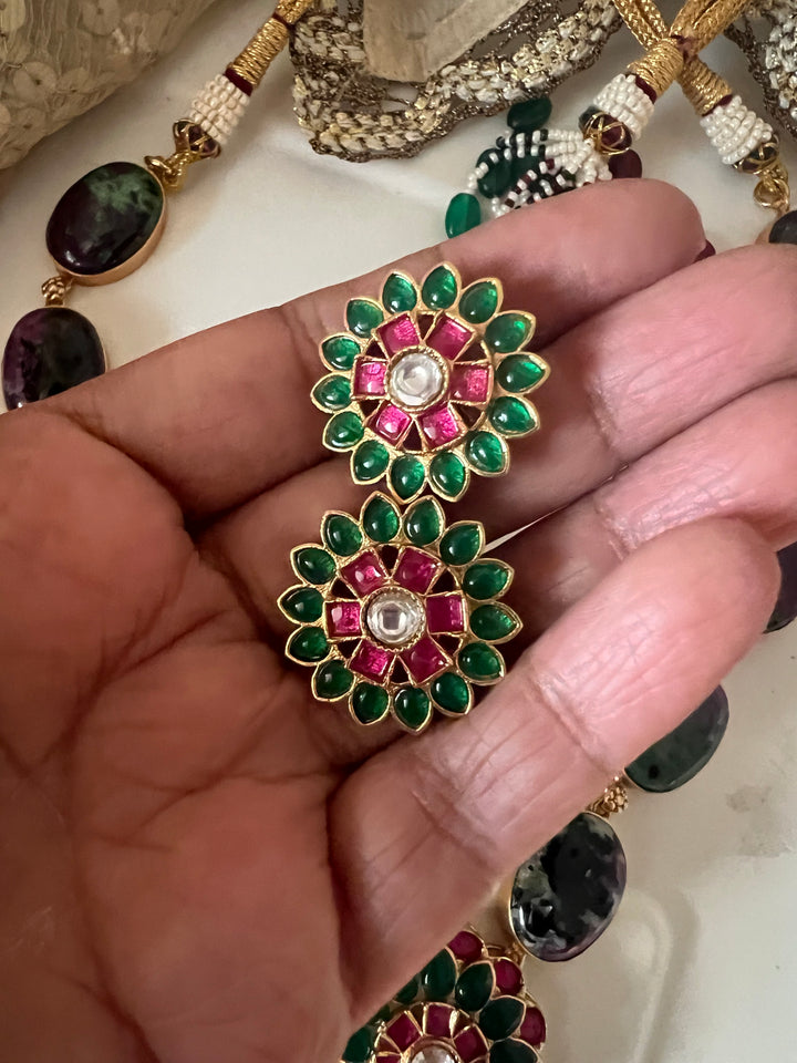 Stunning Designer Ruby Zoisite Kempu Necklace Set by SHIVKA – Perfect for Weddings and Festivals
