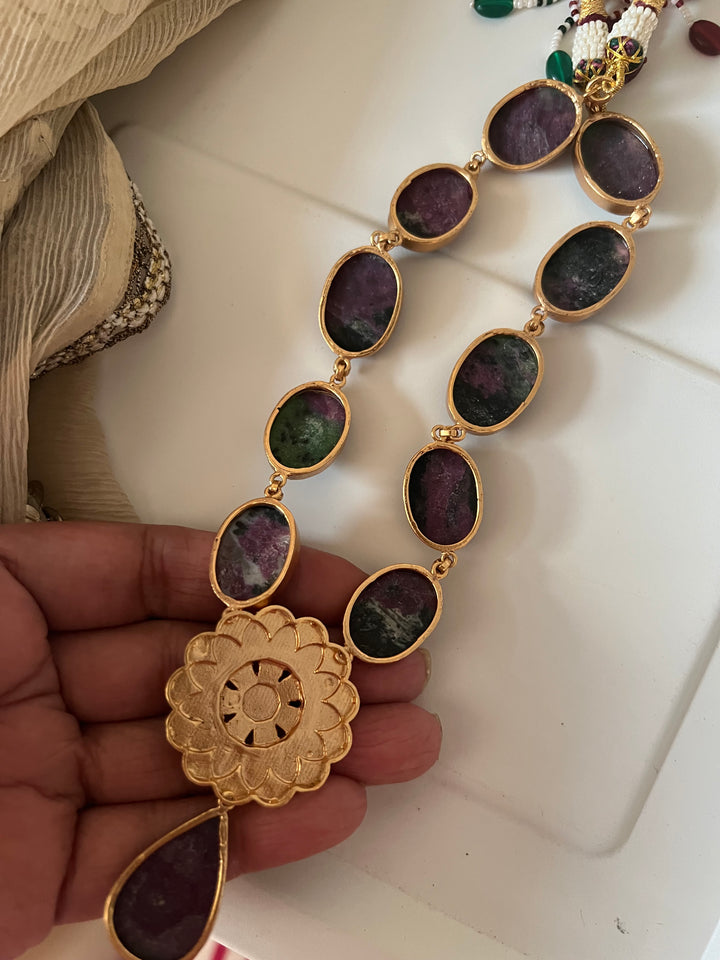 Stunning Designer Ruby Zoisite Kempu Necklace Set by SHIVKA – Perfect for Weddings and Festivals
