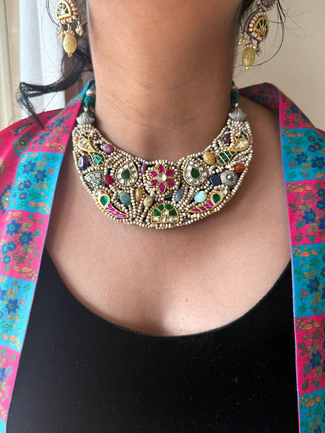 Handmade 925 Silver Nakhra Gemstone Necklace Set | SHIVKA