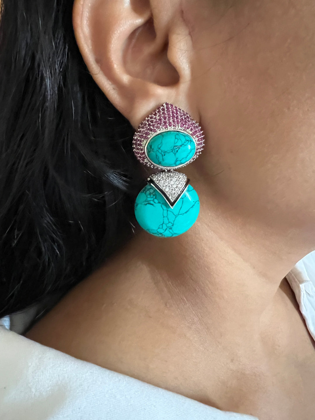 Designer Ruby & Turquoise Earrings