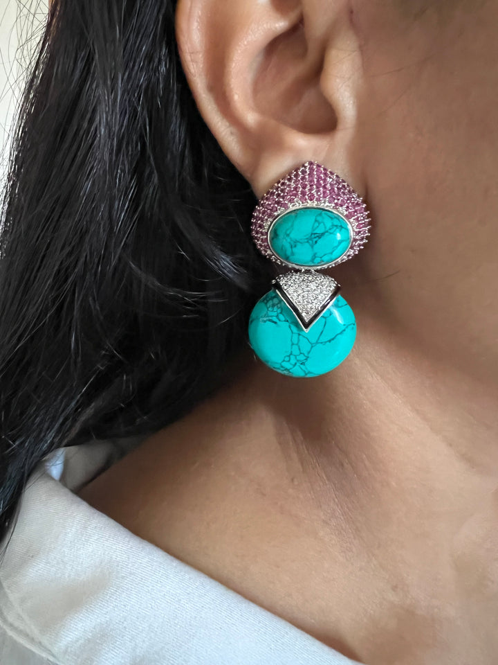 Designer Ruby & Turquoise Earrings