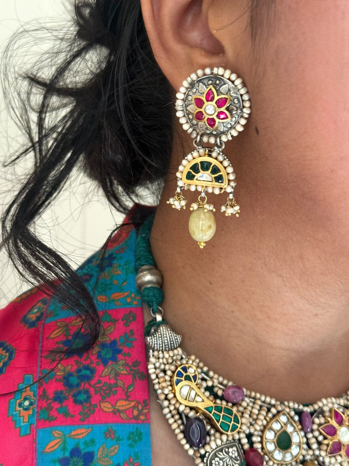 Handmade 925 Silver Nakhra Gemstone Necklace Set | SHIVKA