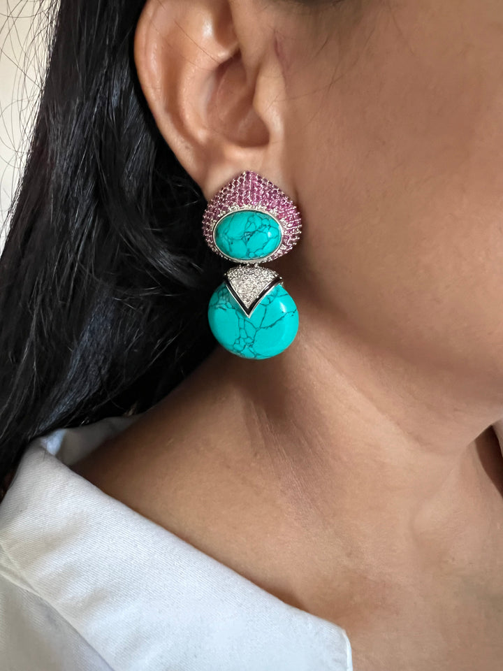Designer Ruby & Turquoise Earrings