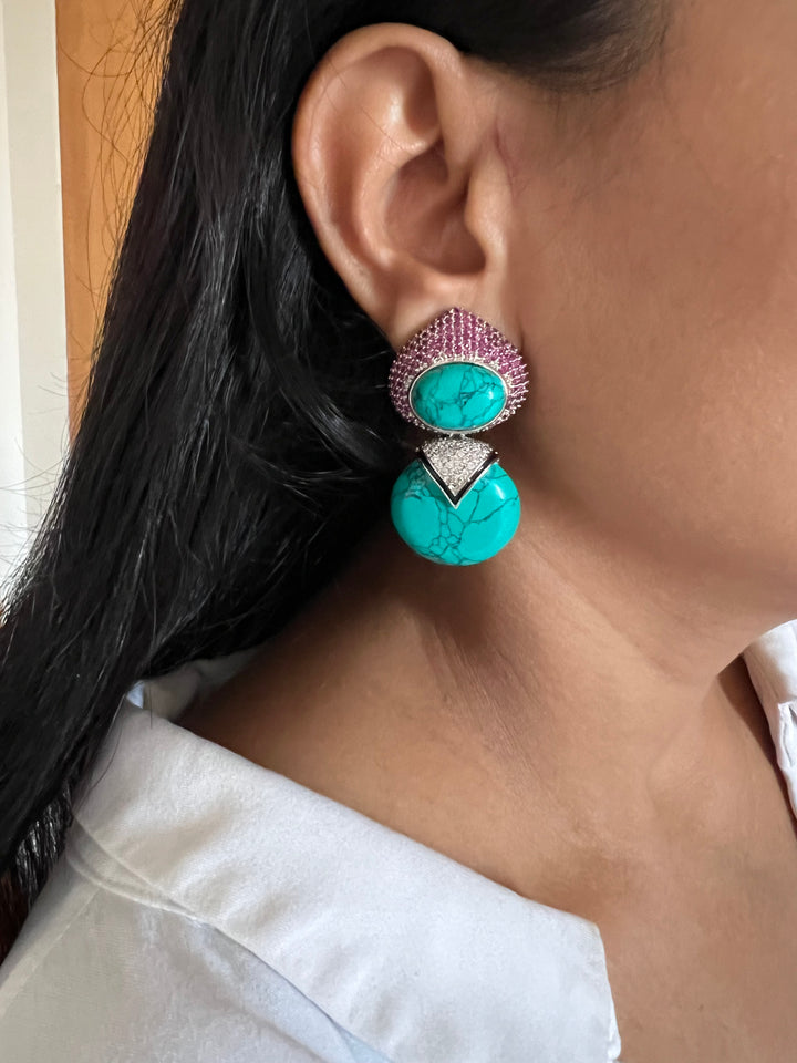 Designer Ruby & Turquoise Earrings