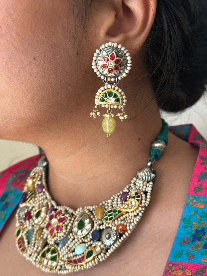 Handmade 925 Silver Nakhra Gemstone Necklace Set | SHIVKA