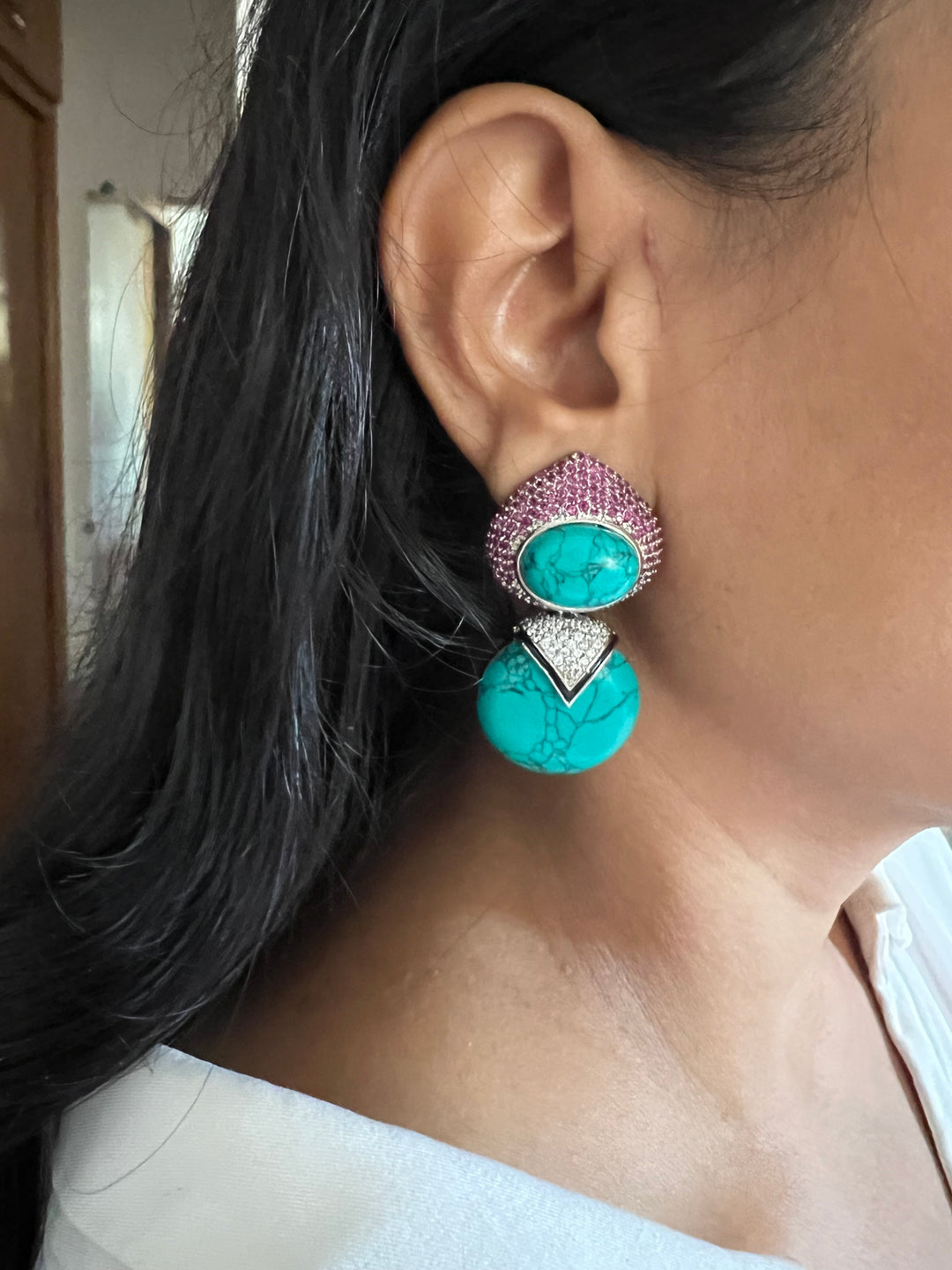 Designer Ruby & Turquoise Earrings