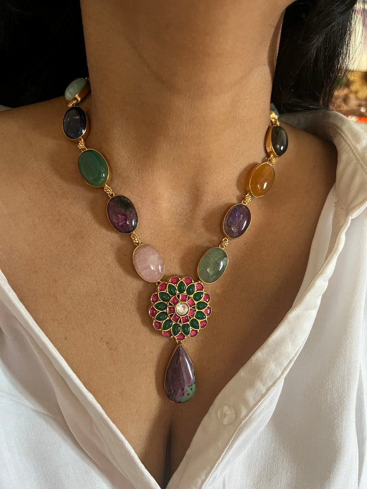 Stunning Designer Multi Gemstones Kempu Necklace Set by SHIVKA – Perfect for Weddings and Festivals