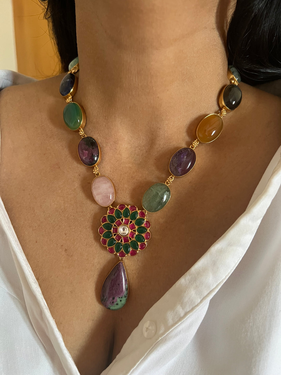 Stunning Designer Multi Gemstones Kempu Necklace Set by SHIVKA – Perfect for Weddings and Festivals