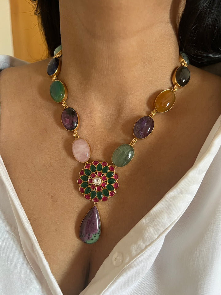 Stunning Designer Multi Gemstones Kempu Necklace Set by SHIVKA – Perfect for Weddings and Festivals