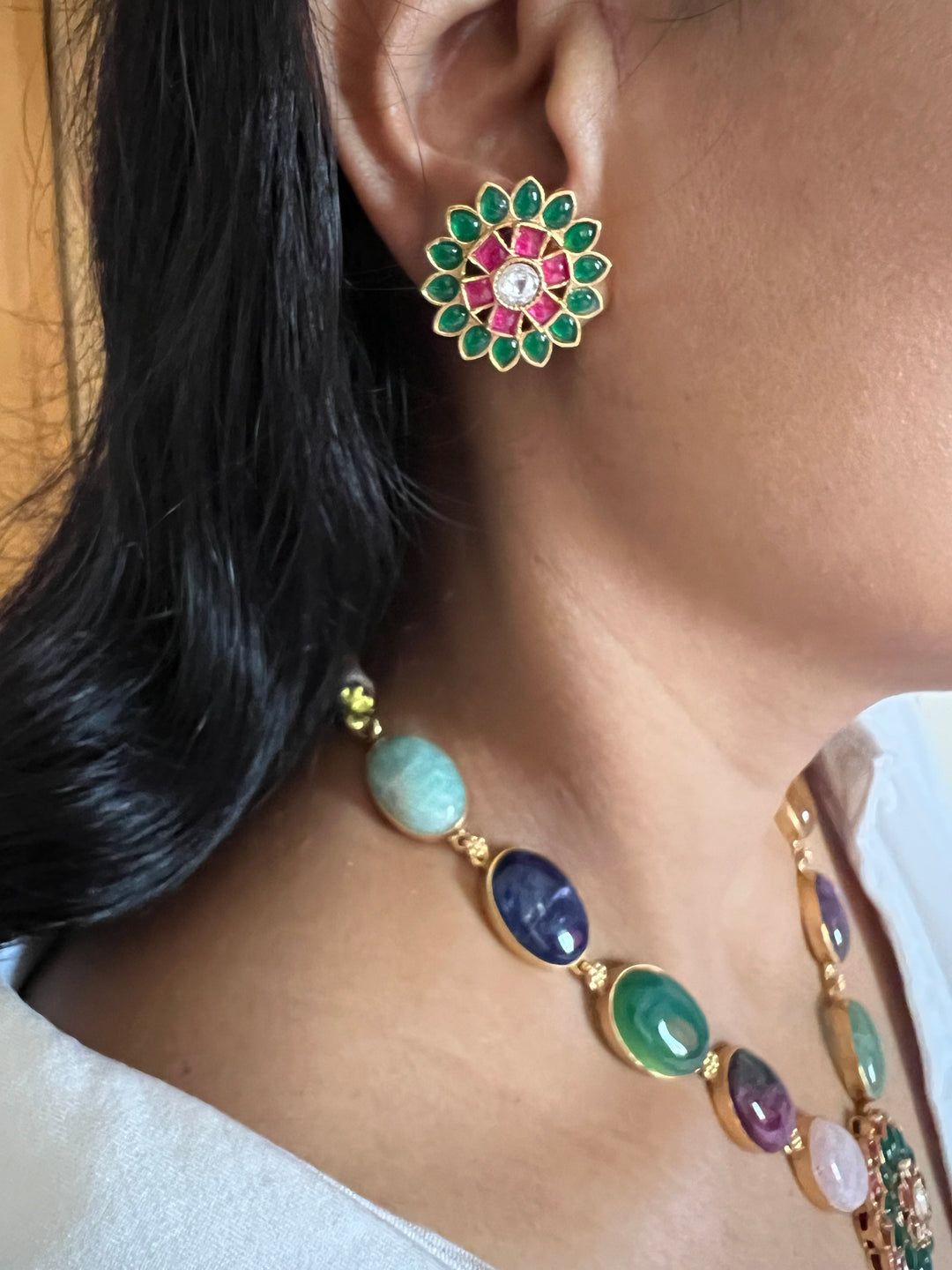 Stunning Designer Multi Gemstones Kempu Necklace Set by SHIVKA – Perfect for Weddings and Festivals