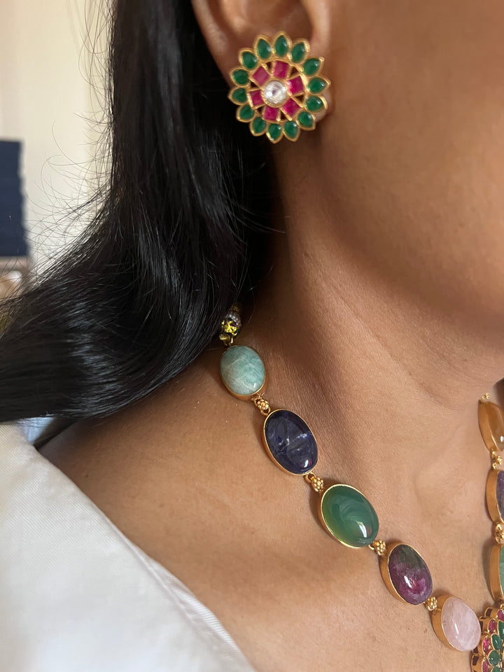 Stunning Designer Multi Gemstones Kempu Necklace Set by SHIVKA – Perfect for Weddings and Festivals