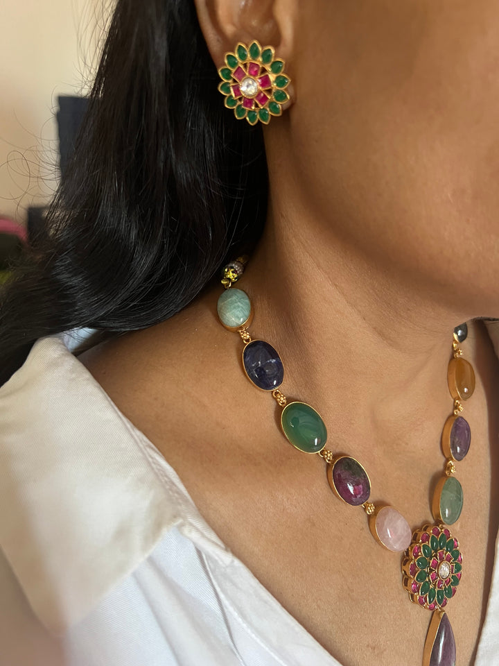 Stunning Designer Multi Gemstones Kempu Necklace Set by SHIVKA – Perfect for Weddings and Festivals
