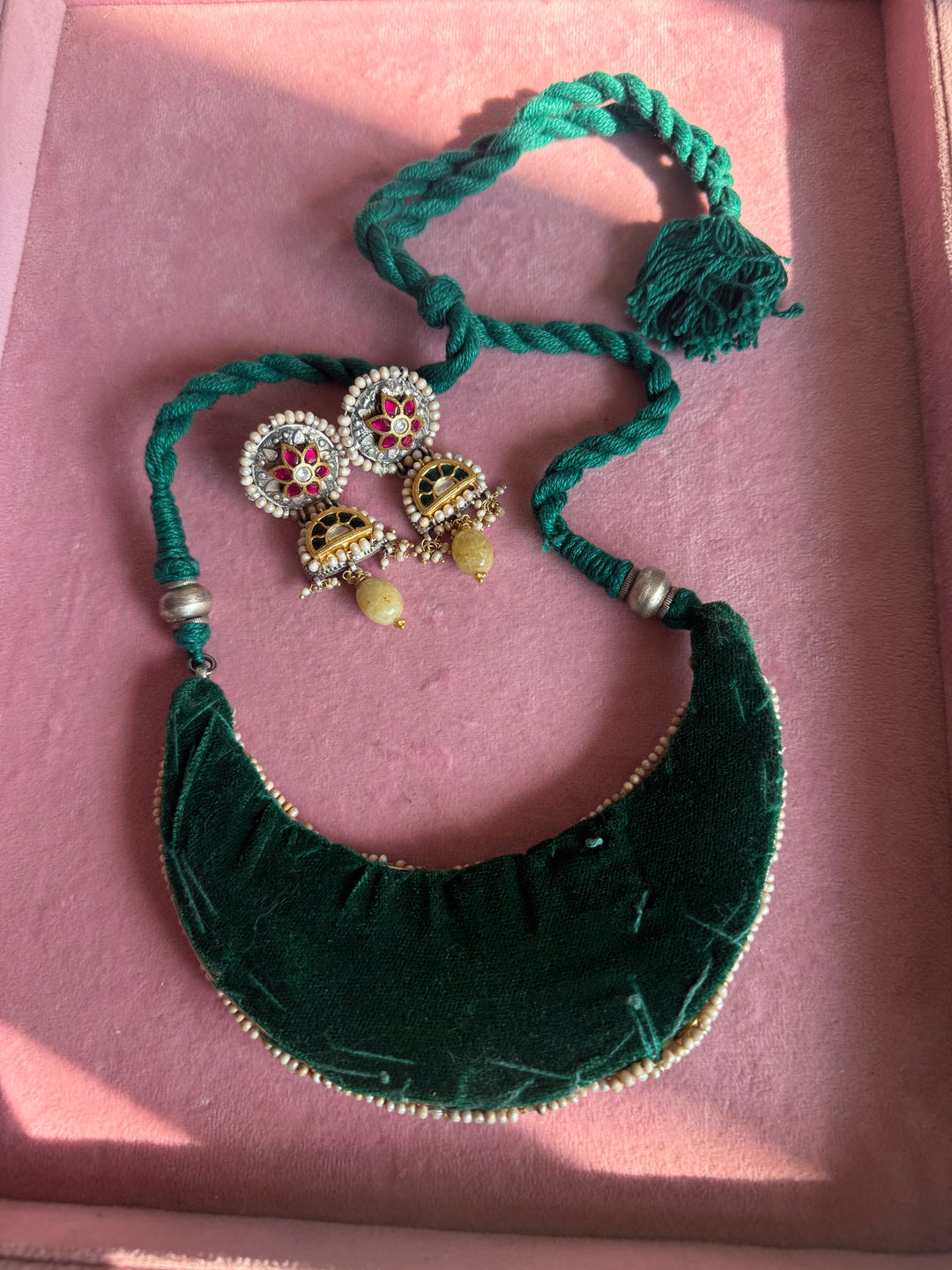 Handmade 925 Silver Nakhra Gemstone Necklace Set | SHIVKA