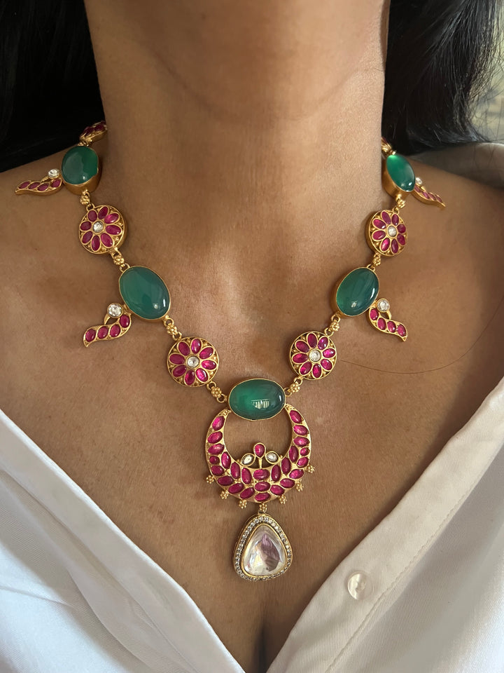 Stunning Designer Green Onyx Kempu Necklace Set by SHIVKA – Perfect for Weddings and Festivals