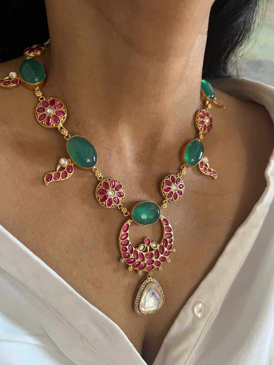 Stunning Designer Green Onyx Kempu Necklace Set by SHIVKA – Perfect for Weddings and Festivals