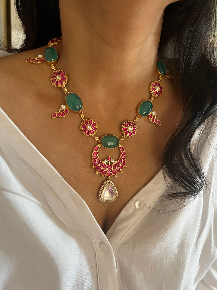 Stunning Designer Green Onyx Kempu Necklace Set by SHIVKA – Perfect for Weddings and Festivals