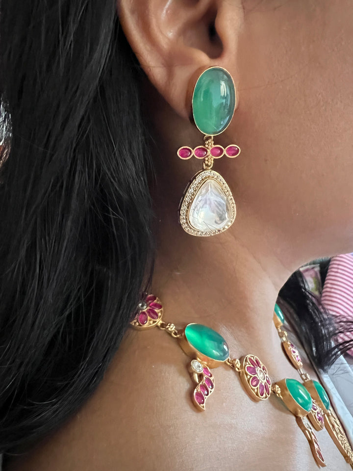 Stunning Designer Green Onyx Kempu Necklace Set by SHIVKA – Perfect for Weddings and Festivals