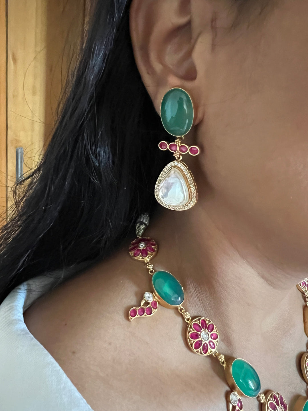 Stunning Designer Green Onyx Kempu Necklace Set by SHIVKA – Perfect for Weddings and Festivals