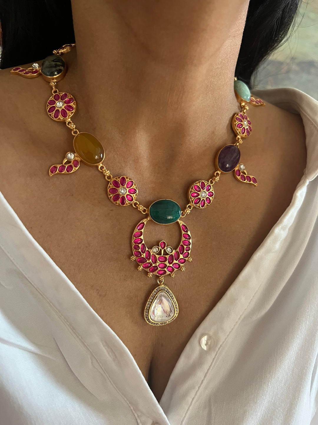 Stunning Designer Amazonite Kempu Necklace Set by SHIVKA – Perfect for Weddings and Festivals