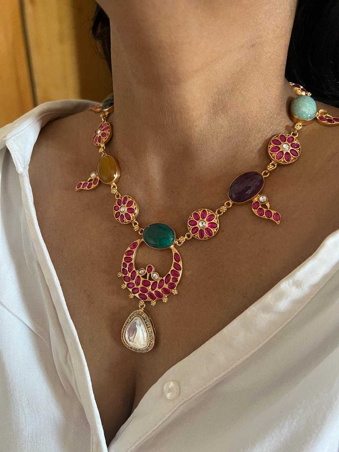 Stunning Designer Amazonite Kempu Necklace Set by SHIVKA – Perfect for Weddings and Festivals