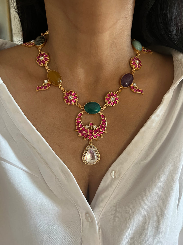 Stunning Designer Amazonite Kempu Necklace Set by SHIVKA – Perfect for Weddings and Festivals