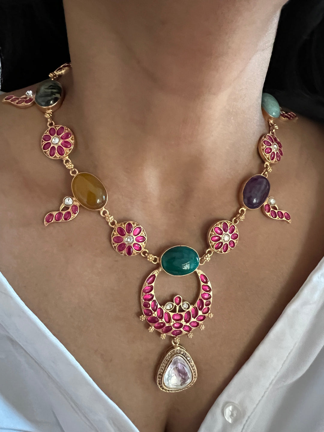 Stunning Designer Amazonite Kempu Necklace Set by SHIVKA – Perfect for Weddings and Festivals