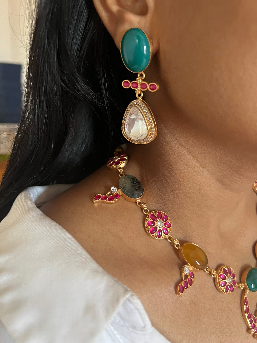 Stunning Designer Amazonite Kempu Necklace Set by SHIVKA – Perfect for Weddings and Festivals