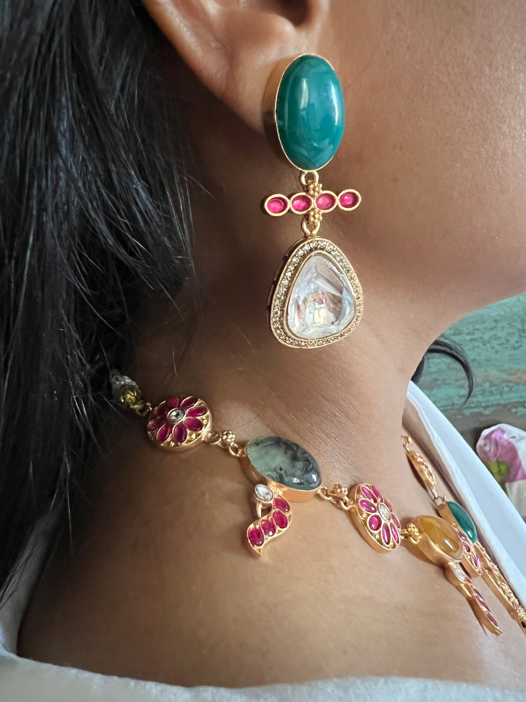 Stunning Designer Amazonite Kempu Necklace Set by SHIVKA – Perfect for Weddings and Festivals