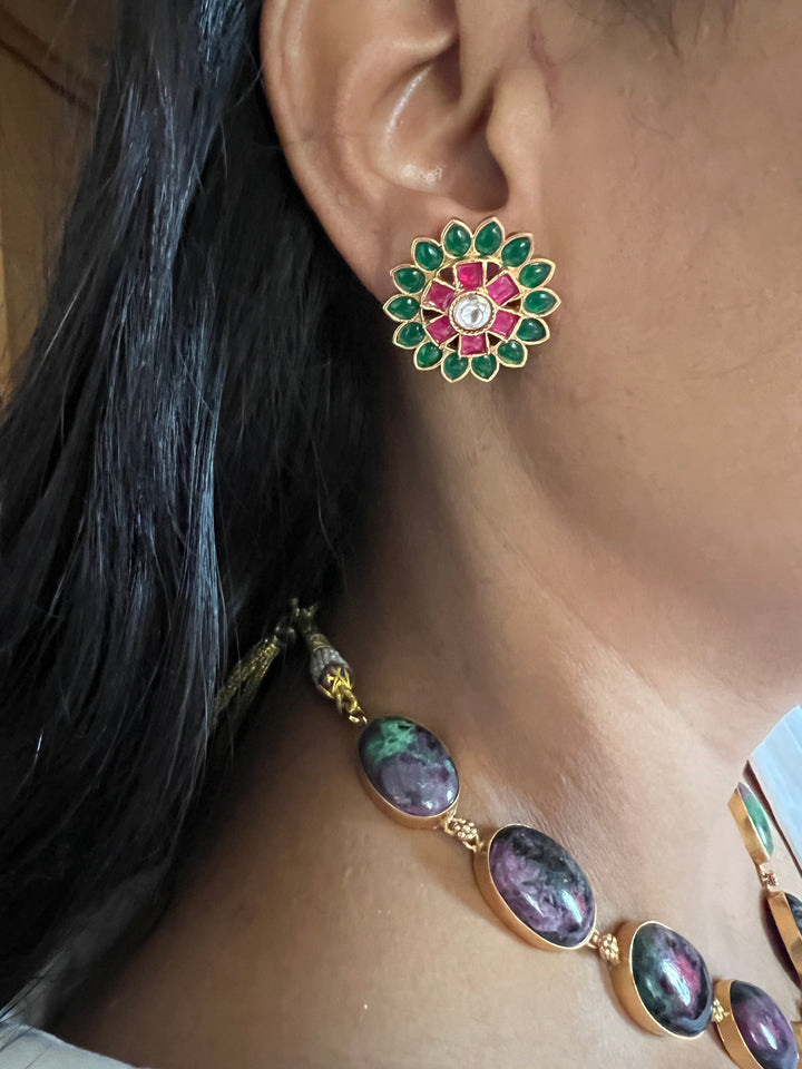 Stunning Designer Ruby Zoisite Kempu Necklace Set by SHIVKA – Perfect for Weddings and Festivals